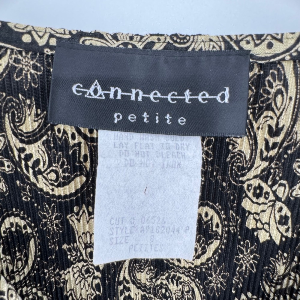 Connected Apparel Vtg Gold/Black Paisley Ribbed 3/4 Sleeve Dress Women's Sz 8P - Picture 10 of 12